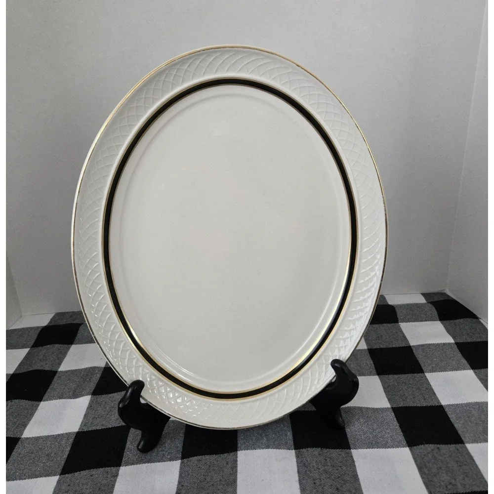 Homer Laughlin China Gothic Large Oval Serving Platter Raised Weave Trim